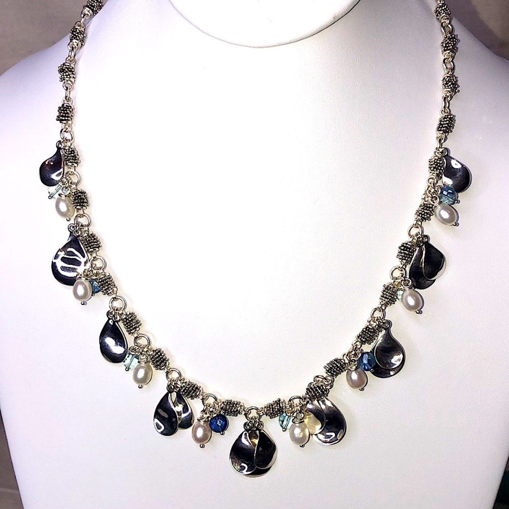 MICHAEL DAWKINS Starry Night Blue Topaz Cultured Pearl Sterling Silver Necklace - Picture 15 of 17